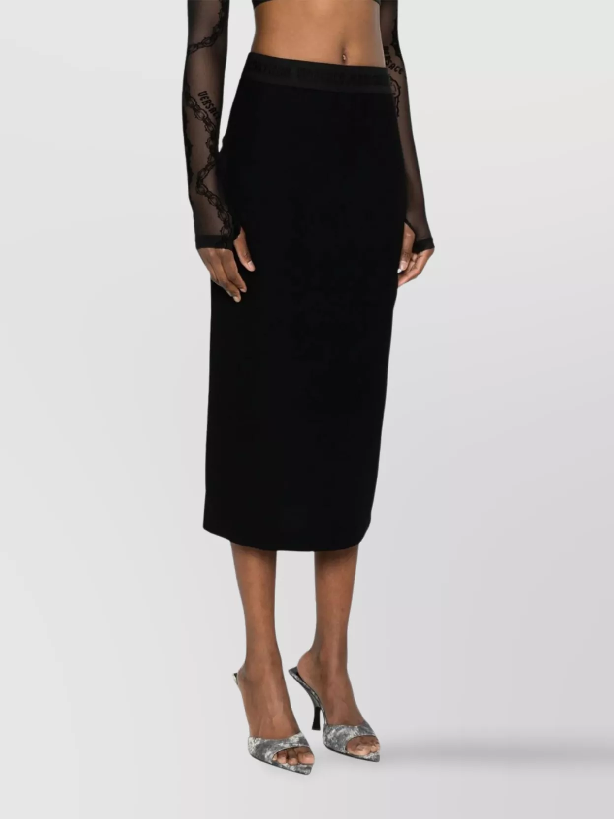 Versace Jeans Couture Waistband Elastic Midi Length High-Waisted Skirt