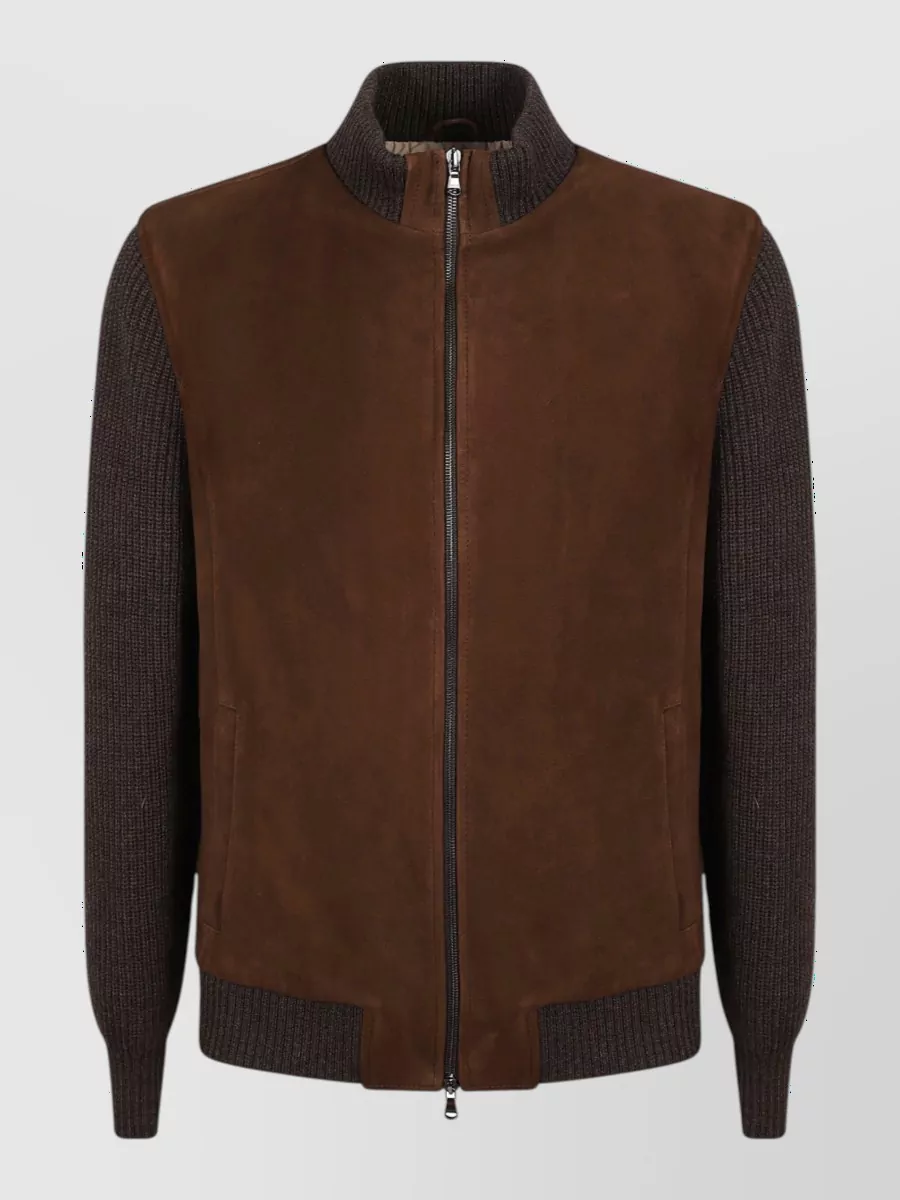 Barba Napoli suede leather ribbed jacket