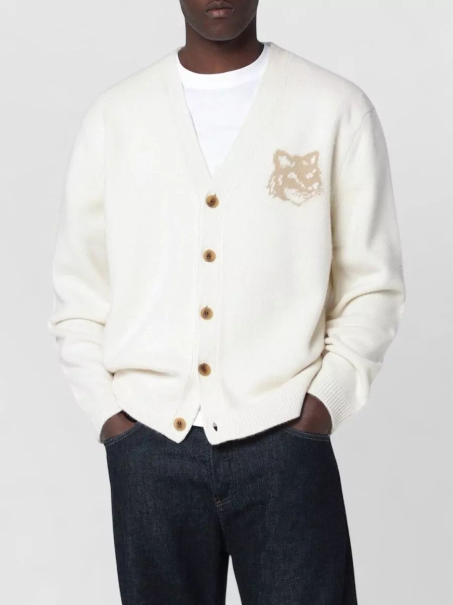 Maison Kitsuné merino wool v-neck button-up cardigan