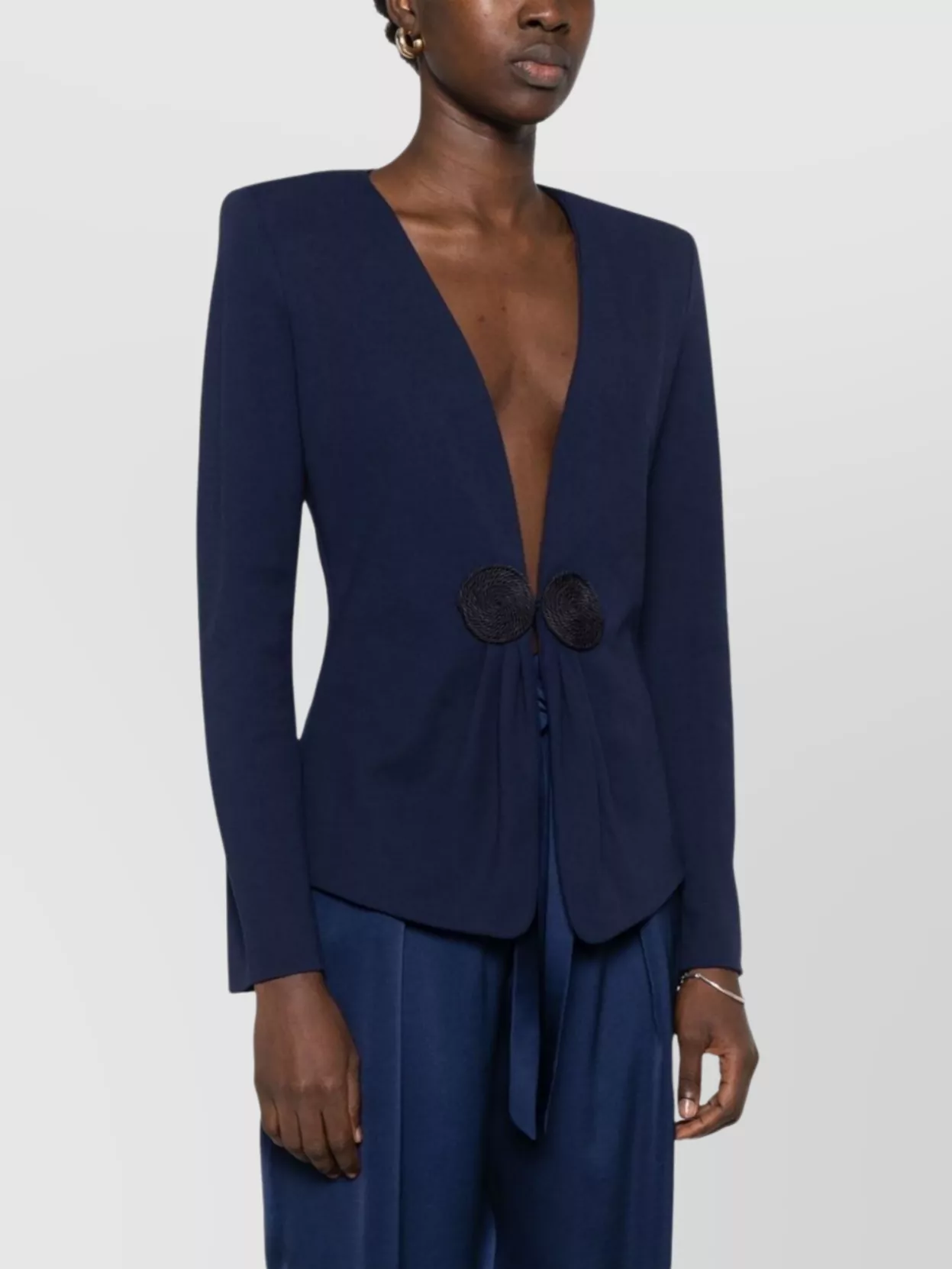 Emporio Armani Front Appliqué Asymmetric Hem V-Neck Blazer