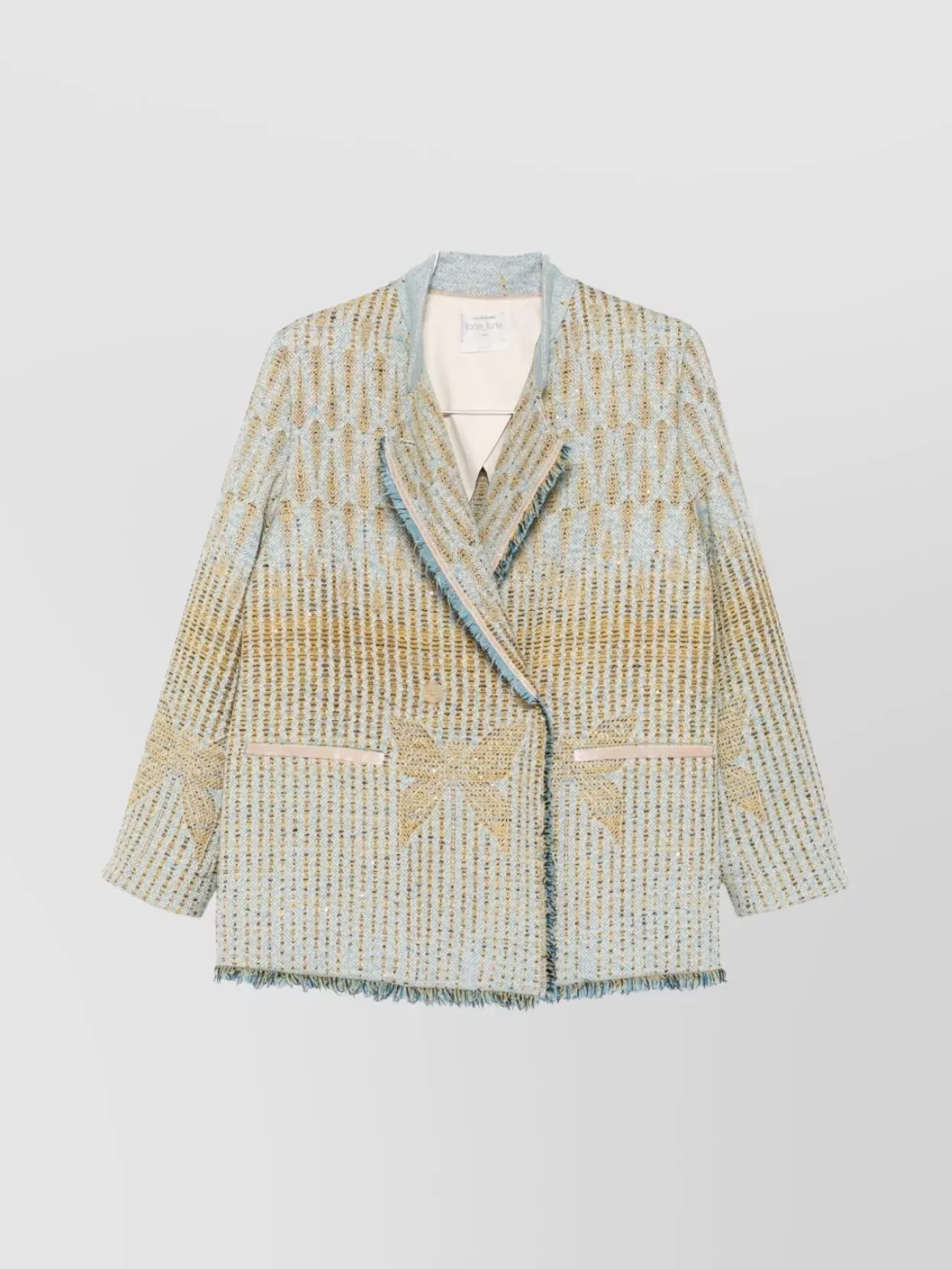 Forte Forte Textured Jacquard Blazer With Notched Lapel And Frayed Edges In Neutral
