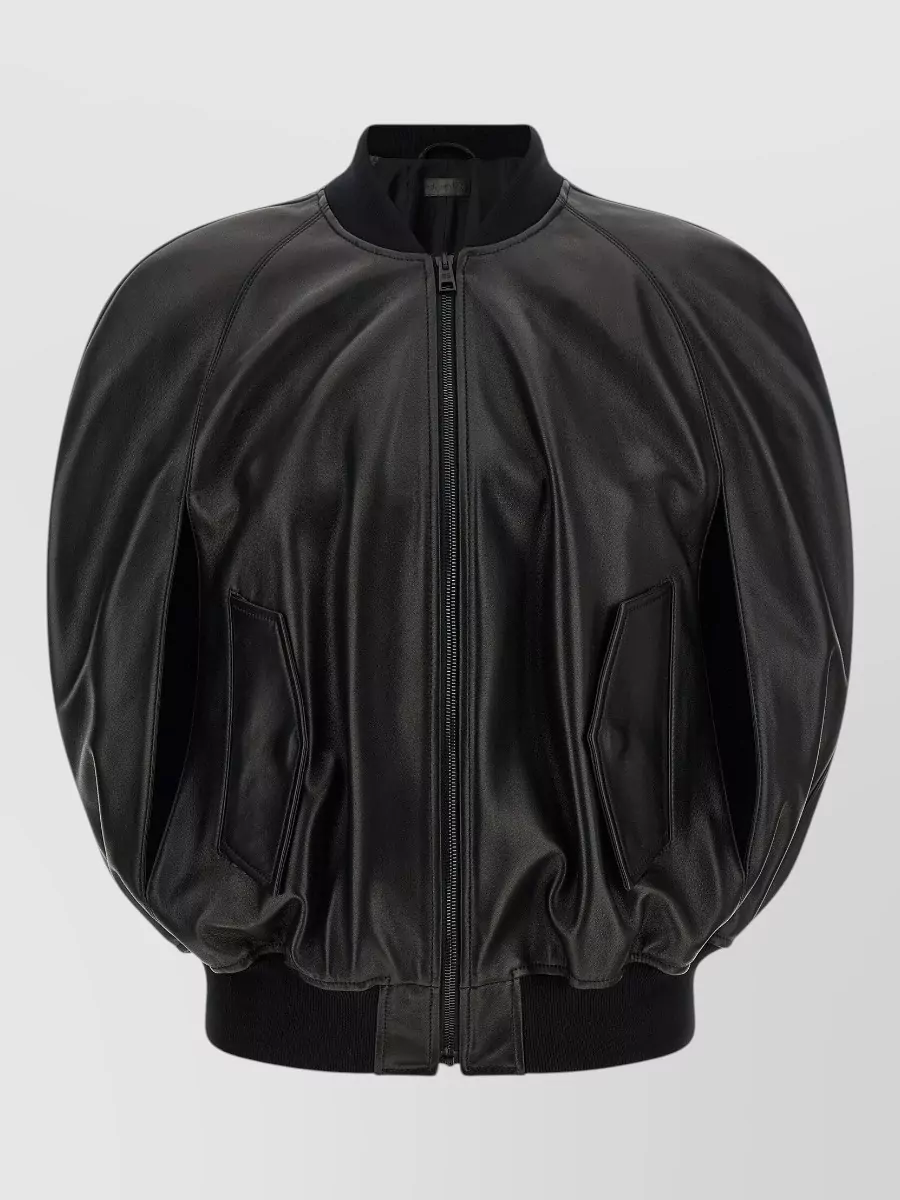 Balenciaga leather quilted sleeveless hooded bomber jacket