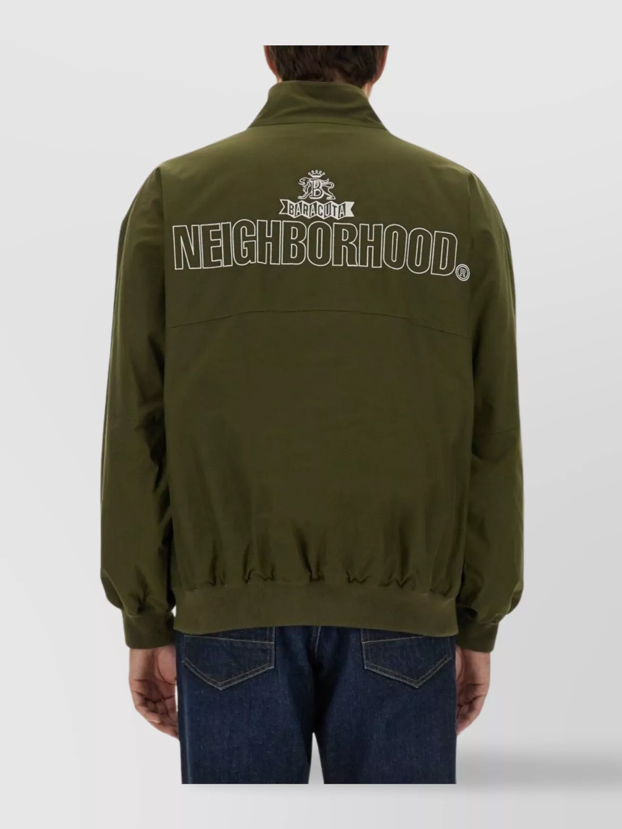 Baracuta High Collar Polyester Blend Jacket With Flap Pockets In Green