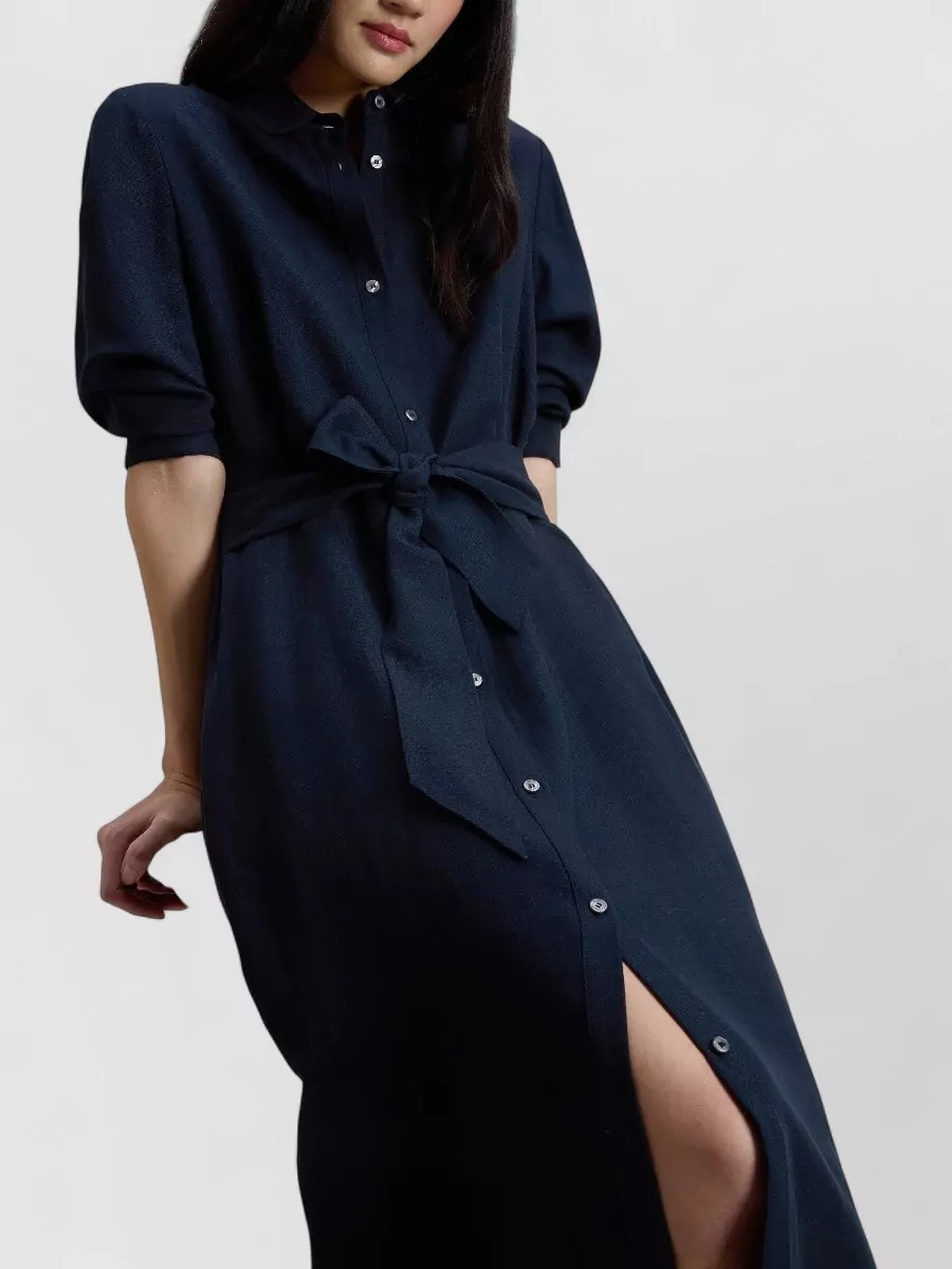 Woolrich Linen Blend Belted Shirt Midi Dress