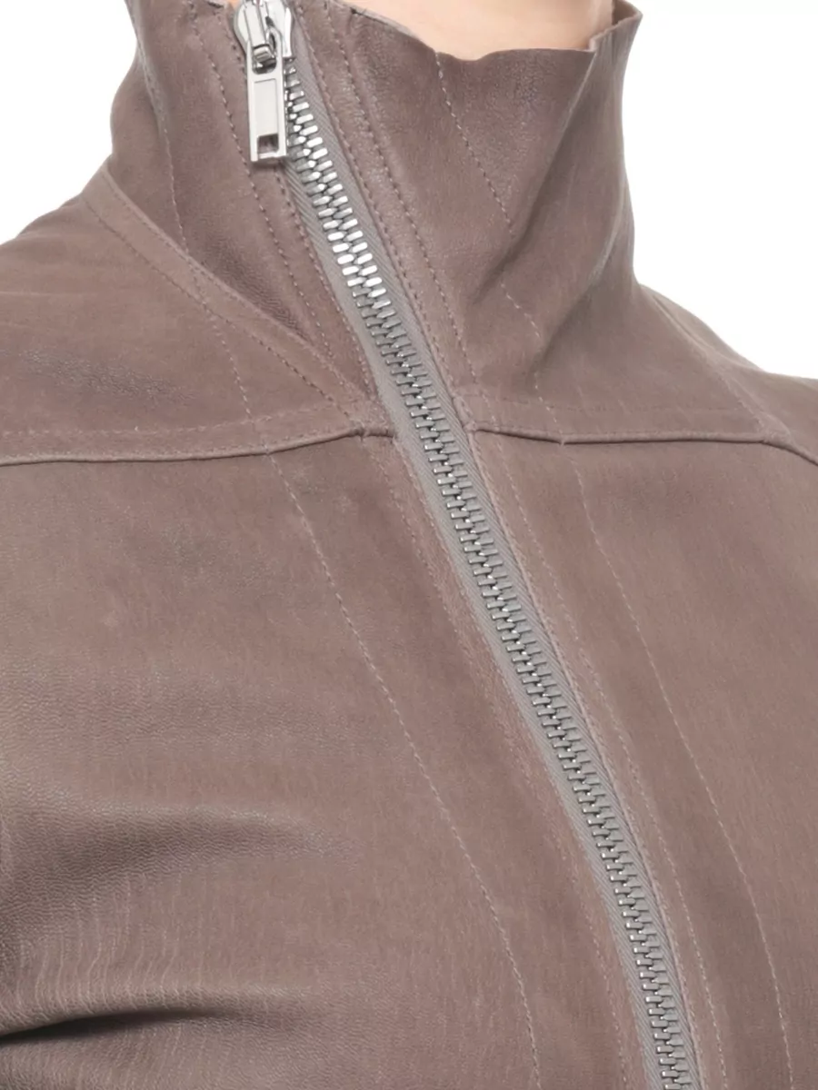 Rick Owens Leather High-Neck Asymmetric-Zip Fitted Jacket