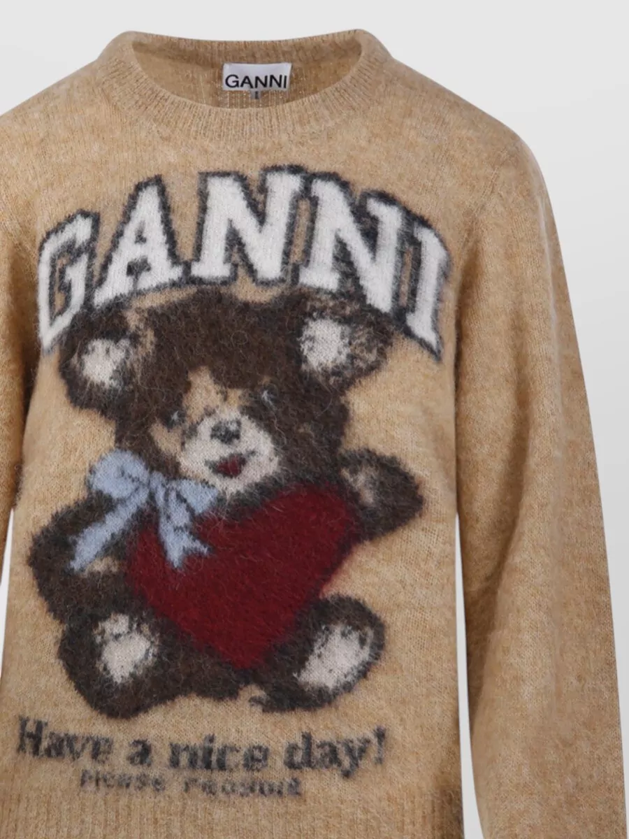 Ganni Alpaca Crewneck Sweater Graphic Knitwear