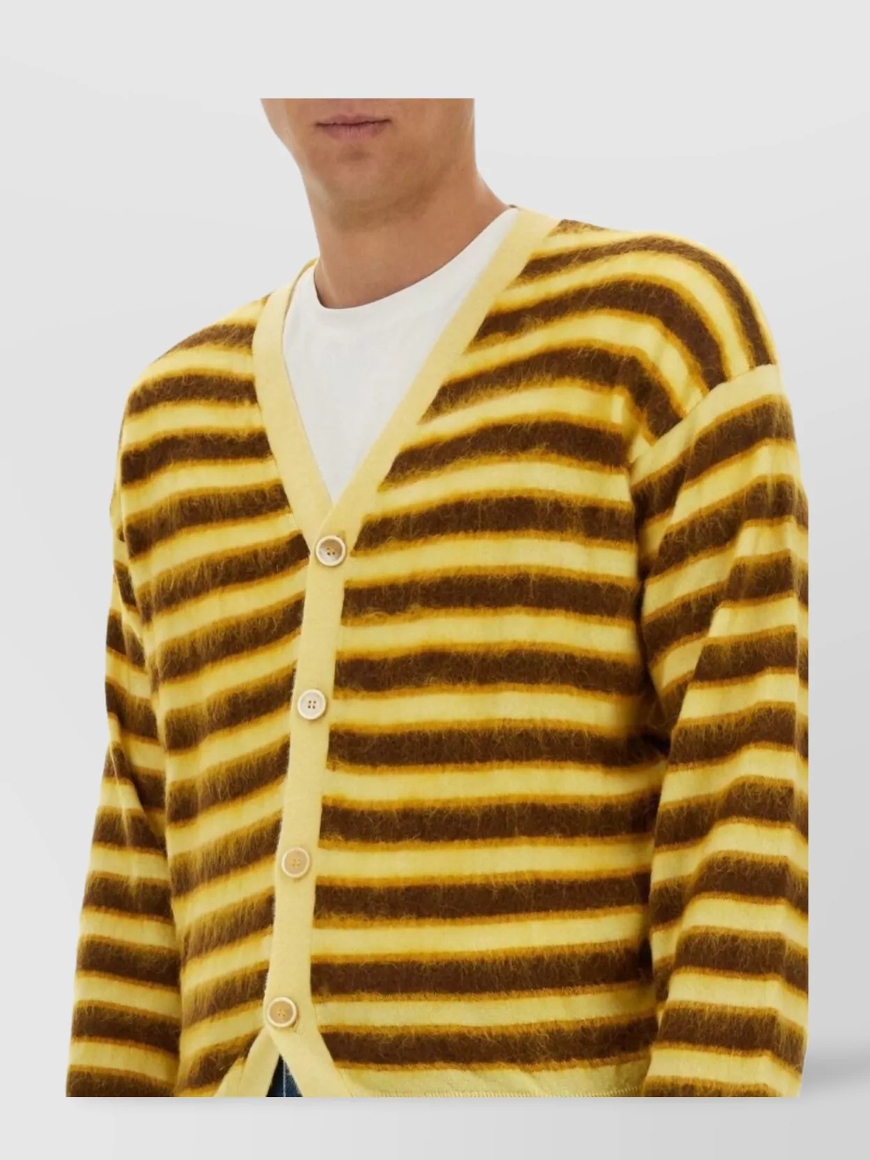 Shop Marni Striped V-neck Knit Cardigan With Ribbed Finish