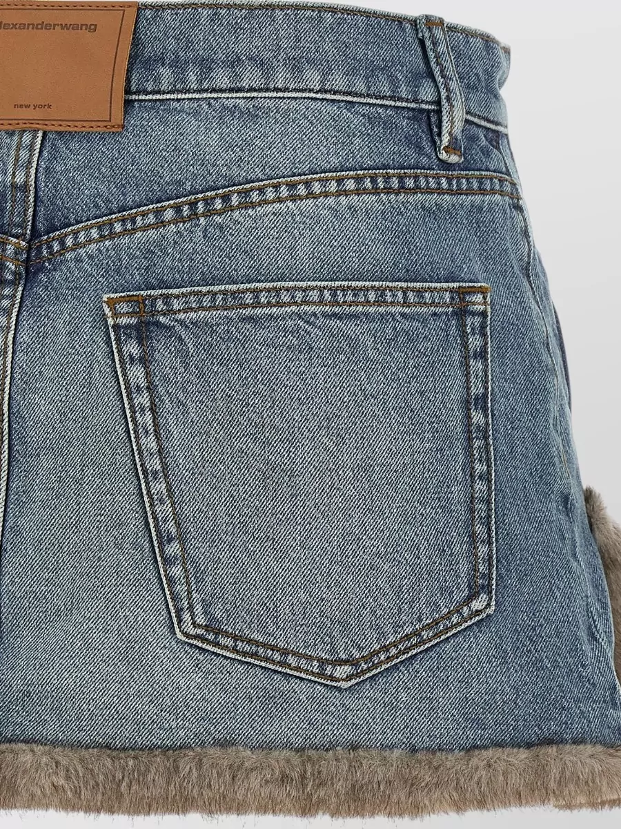 Alexander Wang Denim Fur Trim Mini Skirt