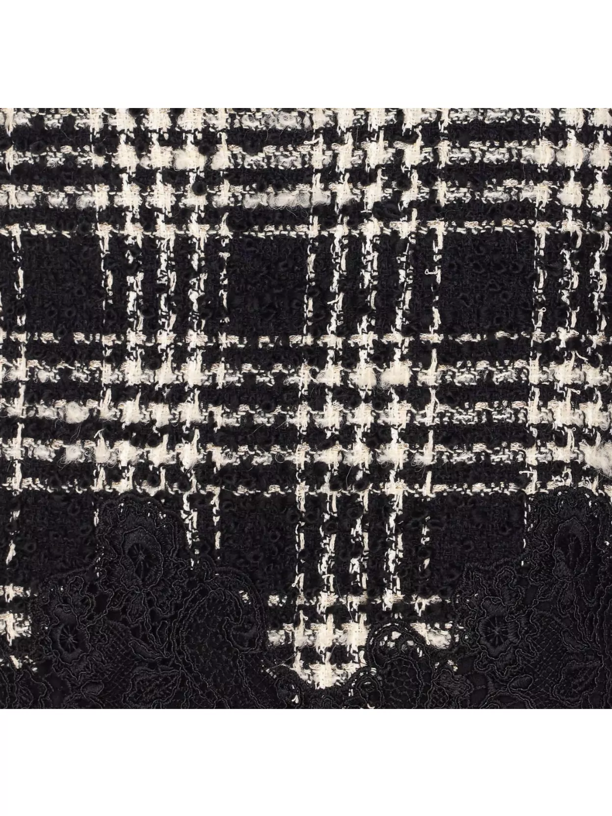 Twinset Textured Plaid Skirt With Embroidery And Lace In Black
