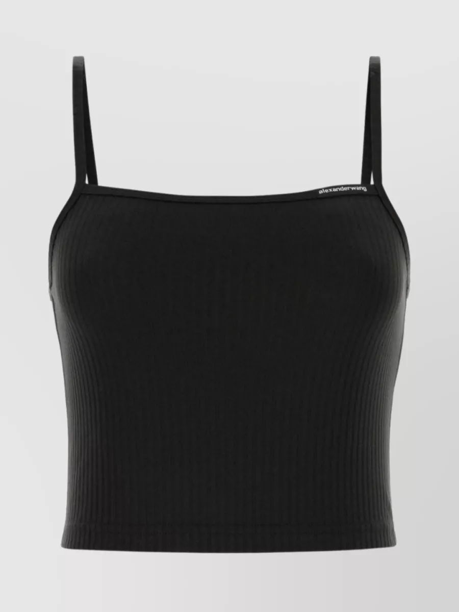 Shop Alexander Wang Cotton Ribbed Crop With Stretch Straps In Black