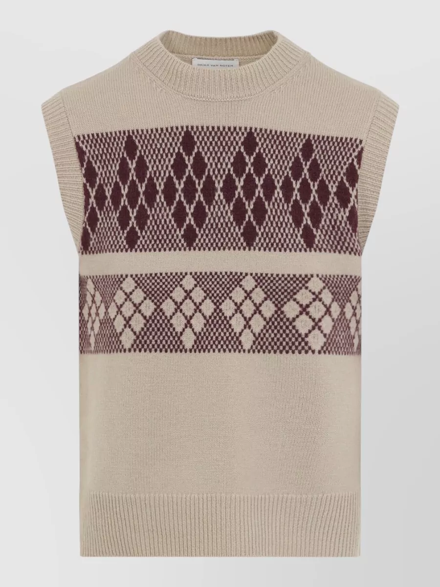 Dries Van Noten wool sleeveless jacquard knit tank top