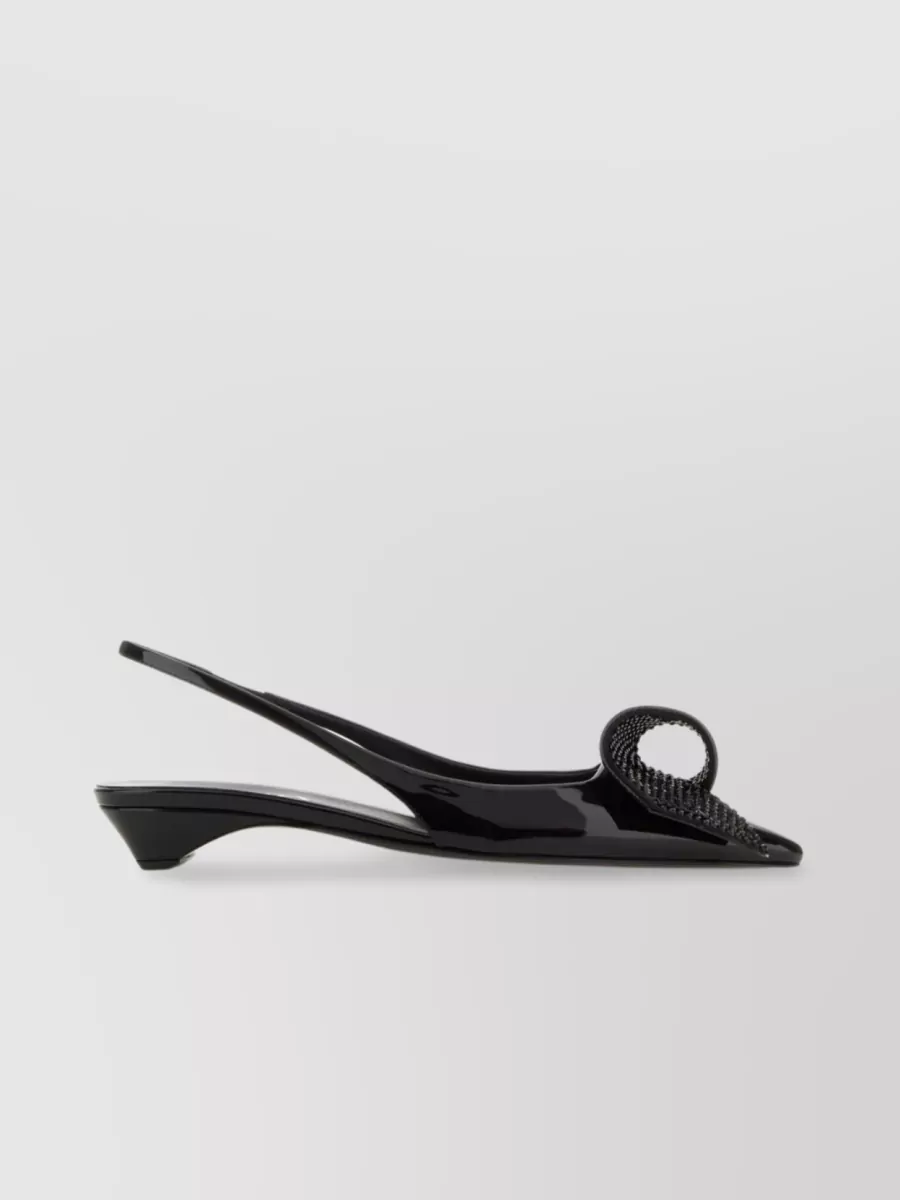 Shop Prada Embellished Patent Pointed Toe Kitten Heels In Black