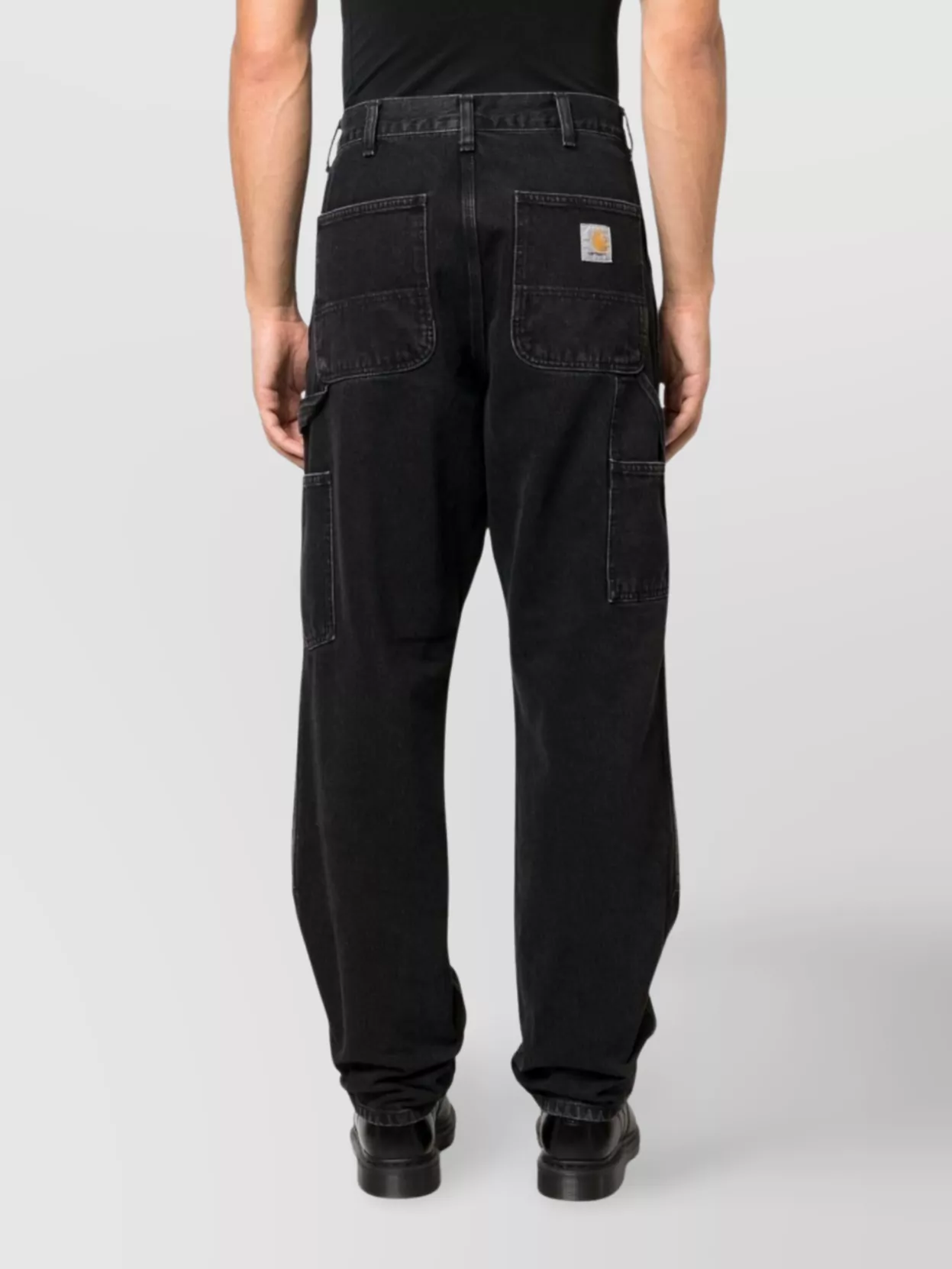 Carhartt Straight Leg Denim Trousers Pockets In Black
