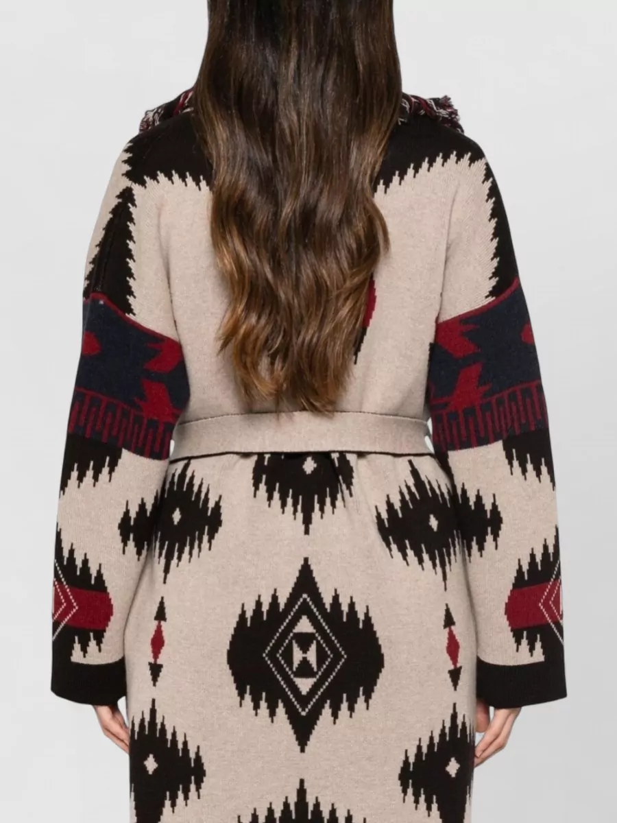 Alanui Wool Belted Fringe Trim Oversized Coat