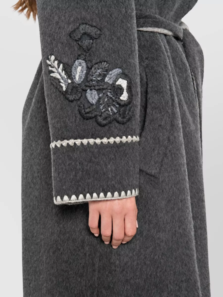 Ermanno Firenze Wool Embroidered Belted Jacket