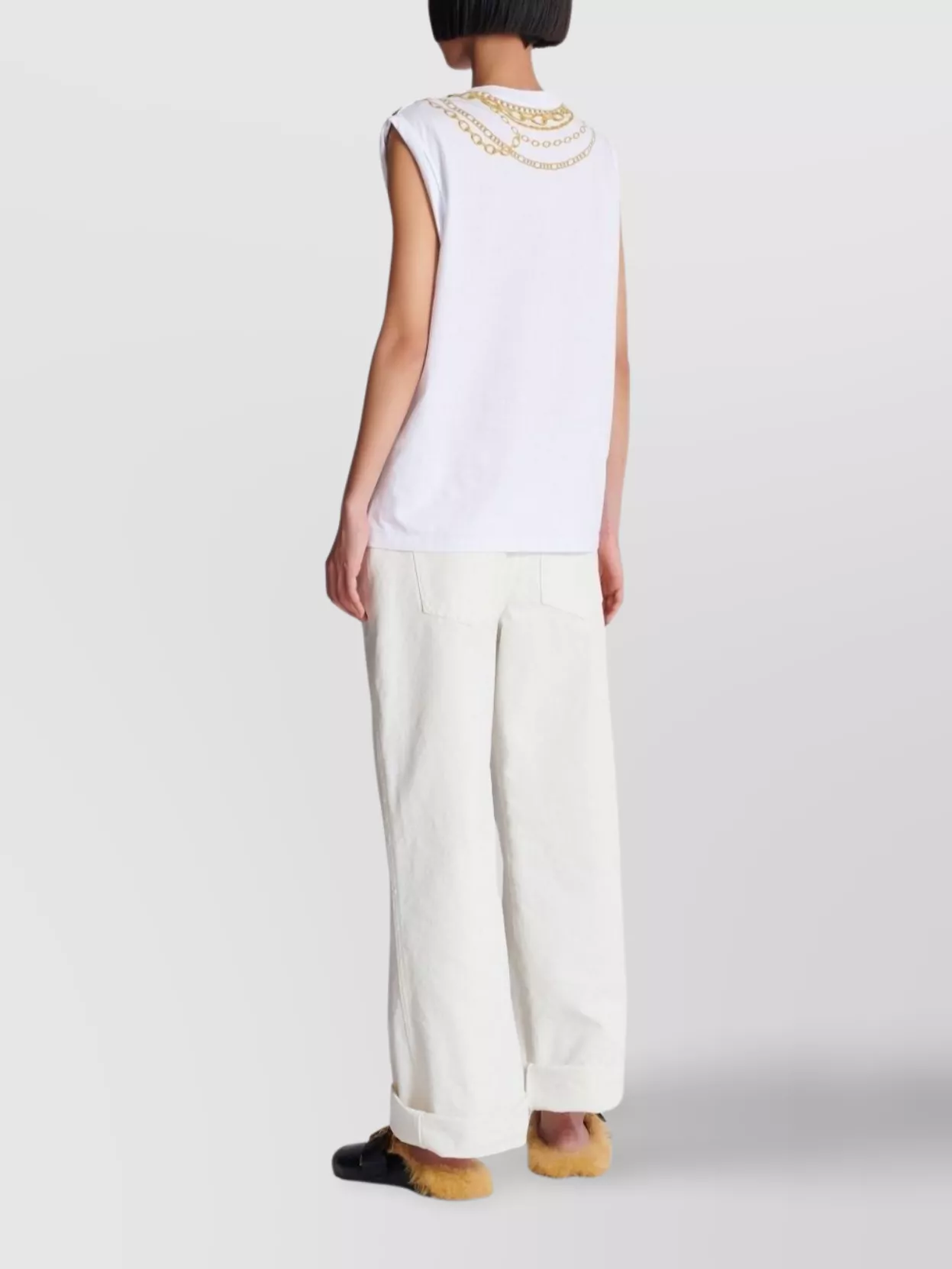 Balmain Chain Print Sleeveless Crew Neck Top