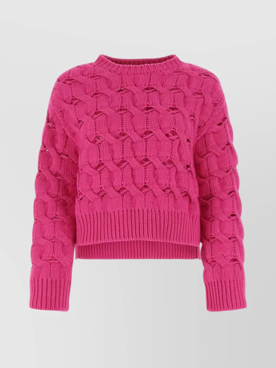 Shop Valentino Oversized Wool Blend Sweater With Cropped Length In Pink