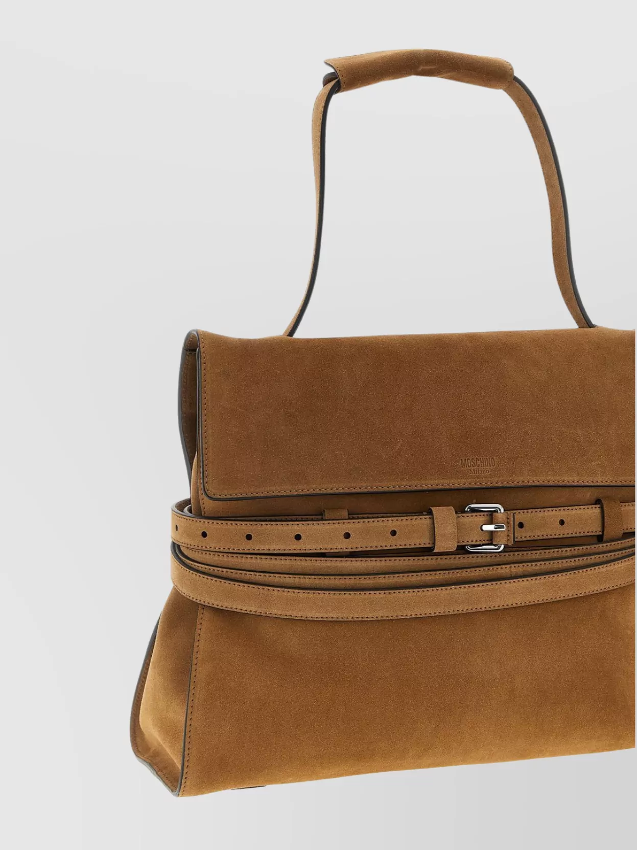 Moschino Adjustable Strap Suede Shoulder Bag