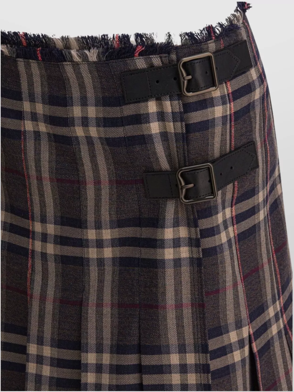 Burberry Buckle Checked Frayed Pleated Skirt