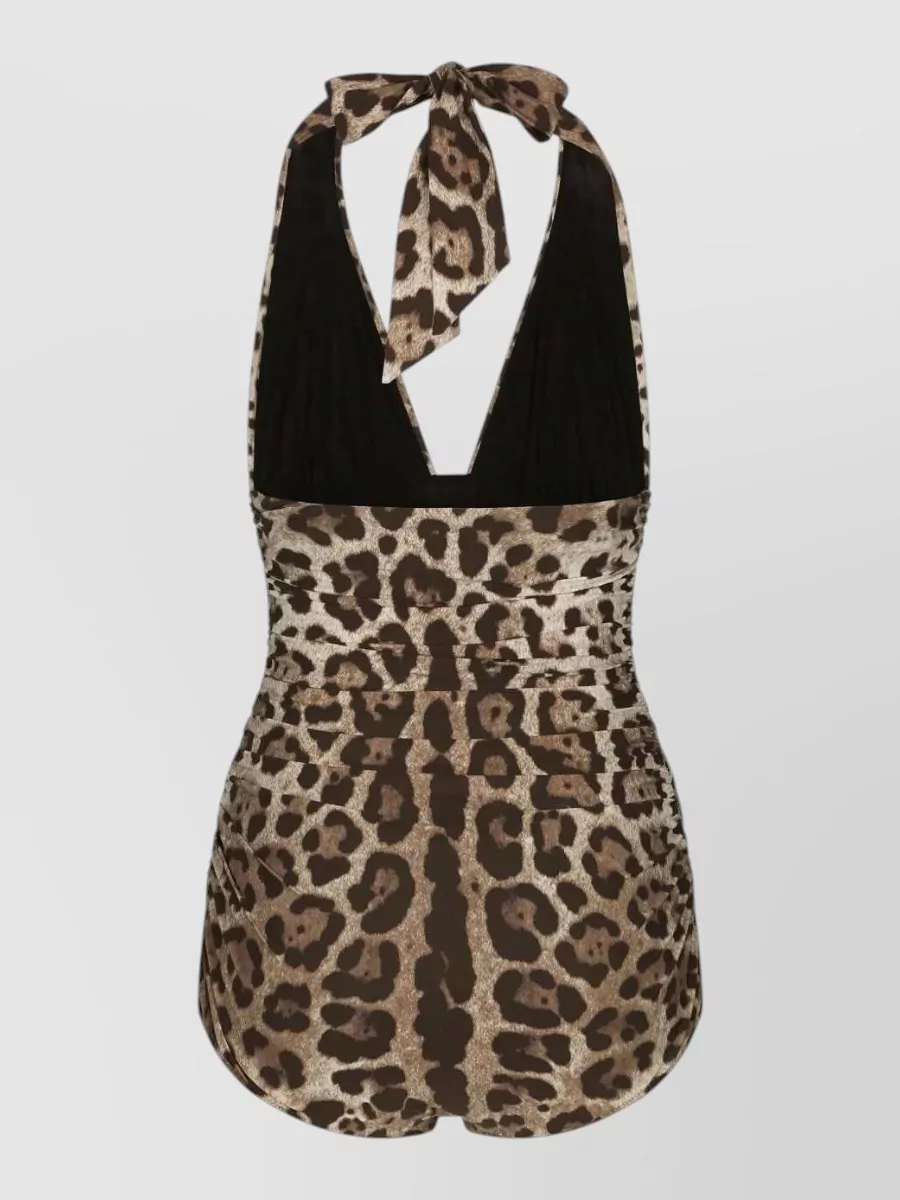 Dolce&Gabbana Deep Neckline One Piece Swimsuit Leopard