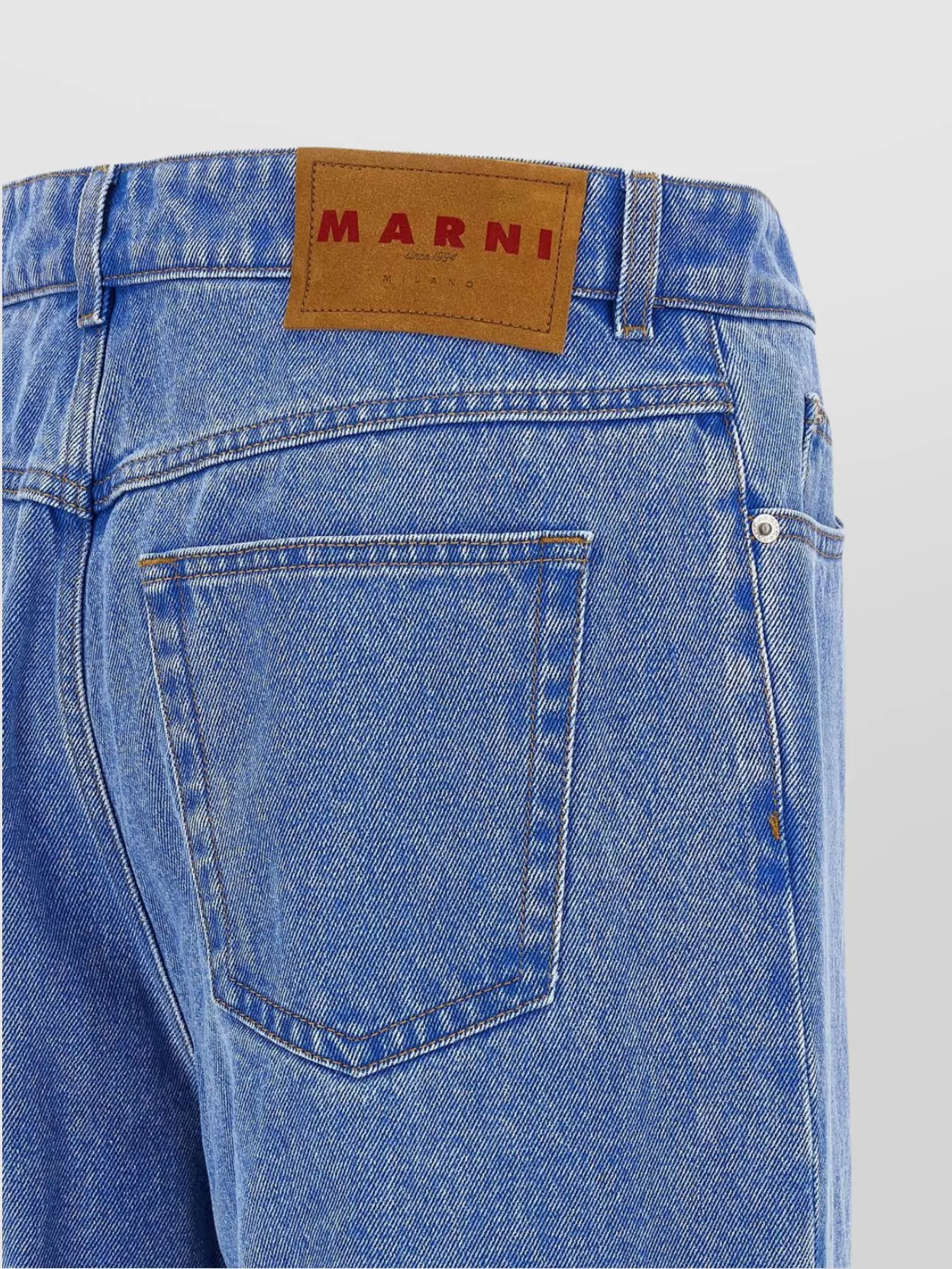 Marni Pleated Denim Trousers With Side And Back Pockets In Blue