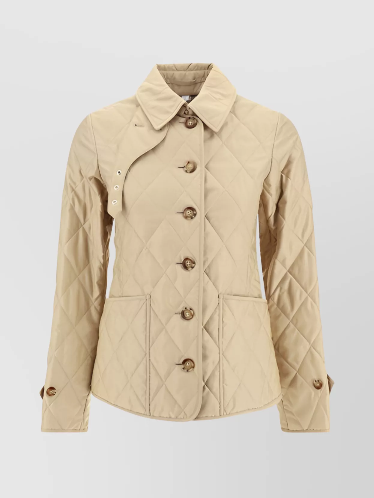 Shop Burberry Collar Quilted Jacket Patch Pockets