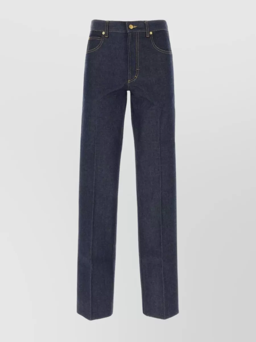 Shop Gucci Frayed Hem Stitched Denim Trousers In Blue