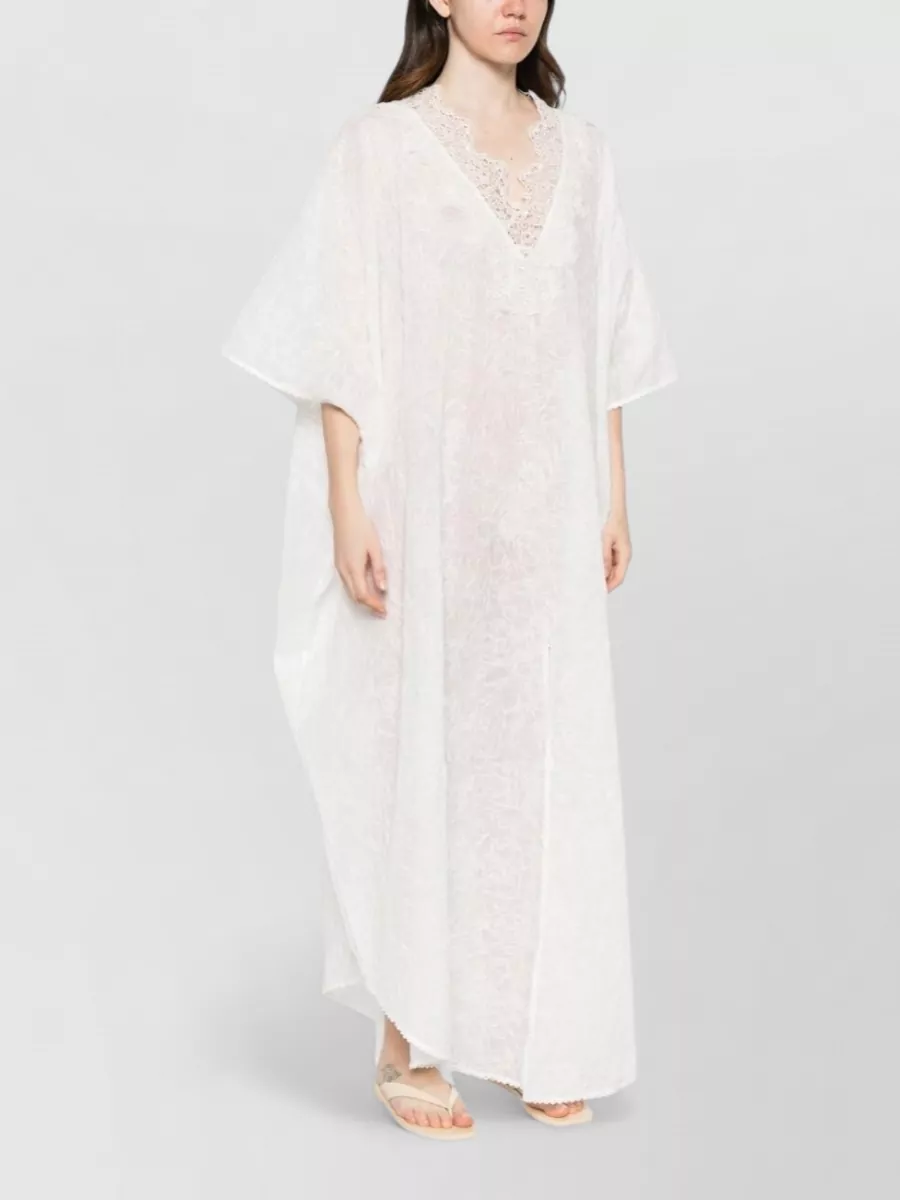 Ermanno Scervino Ramie V-Neck Short-Sleeve Maxi Dress