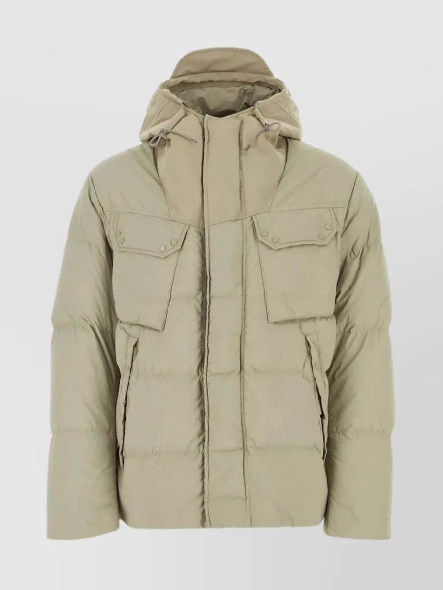 Shop Ten C Nylon Quilted Hooded Jacket With Multiple Pockets In Cream