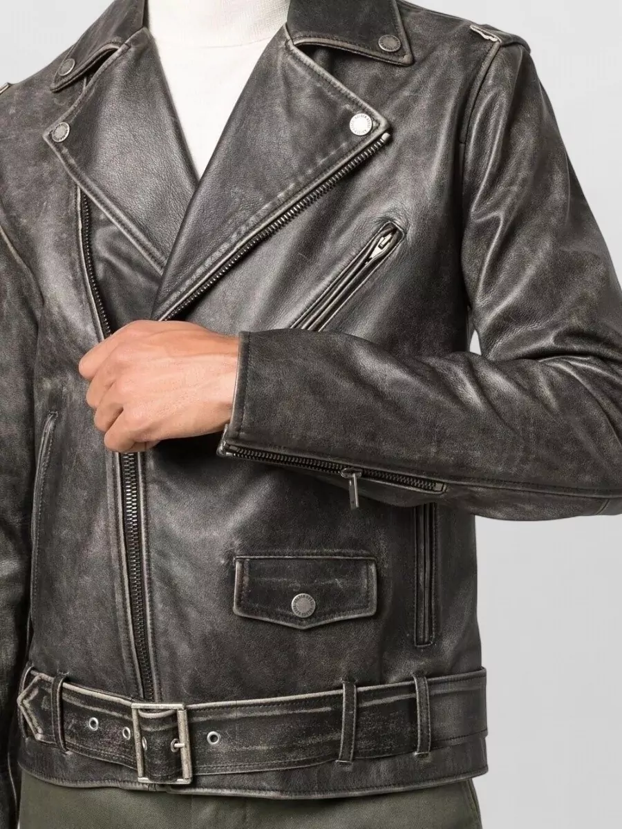 Golden Goose Distressed Bull Leather Chiodo Jacket