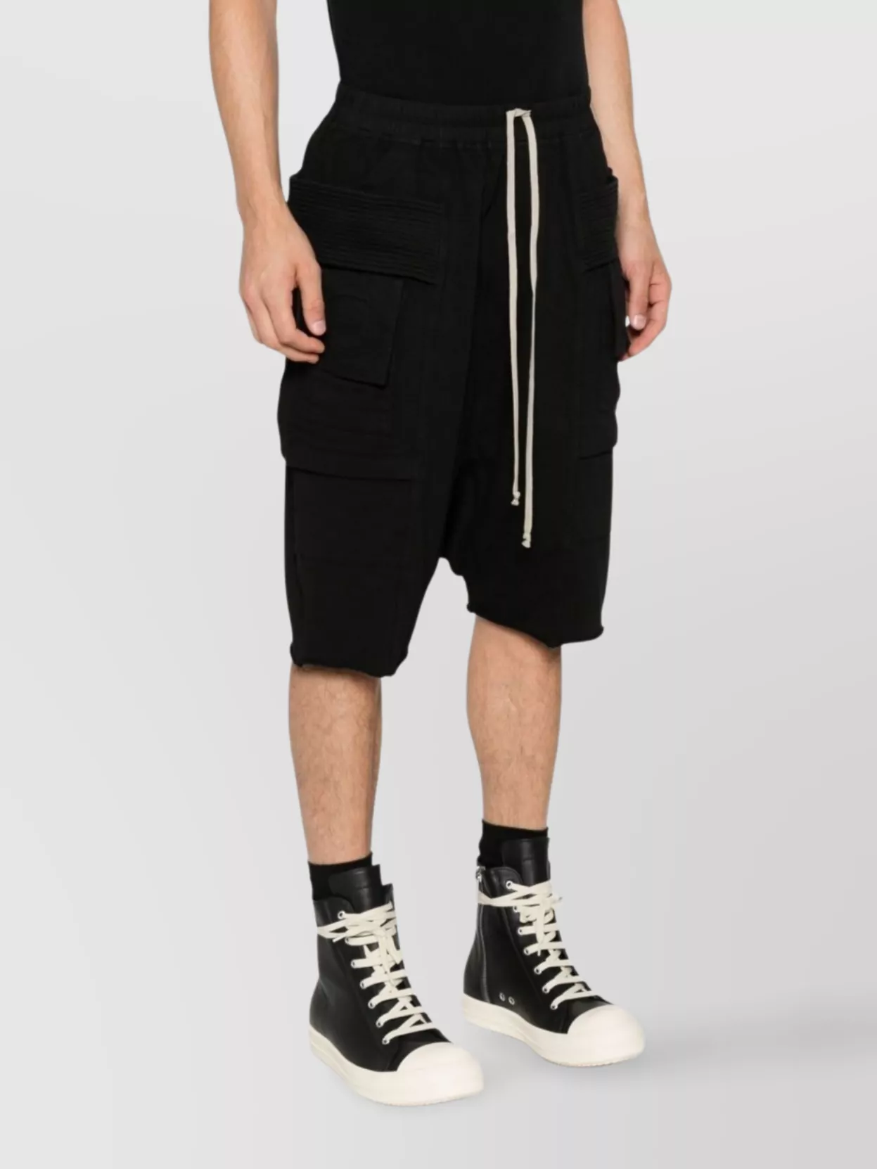 Rick Owens Drkshdw Cargo Fleece Knee-Length Shorts With Ribbed Detailing