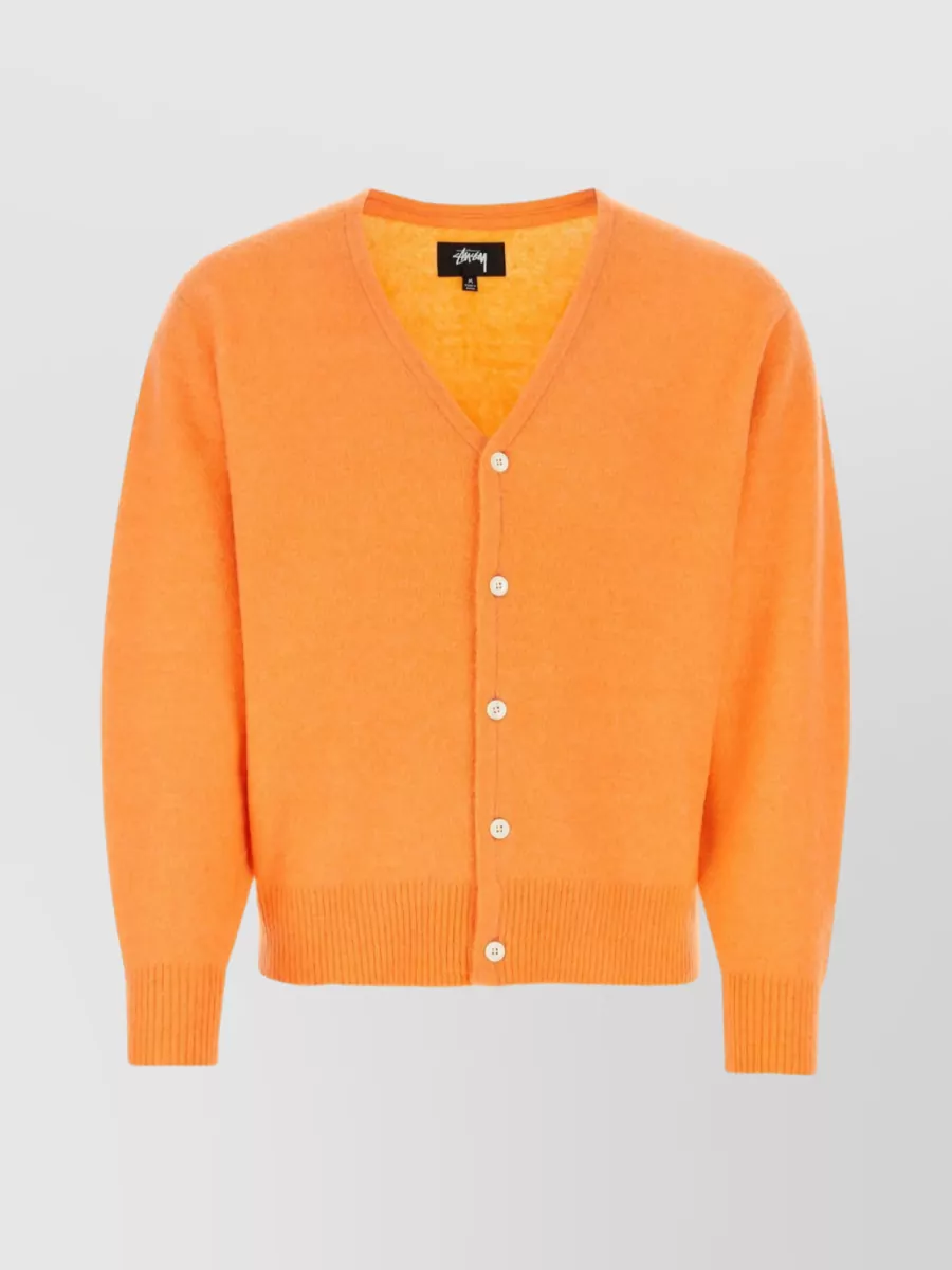 Shop Stussy V Neckline Cardigan In Nylon Blend In Orange