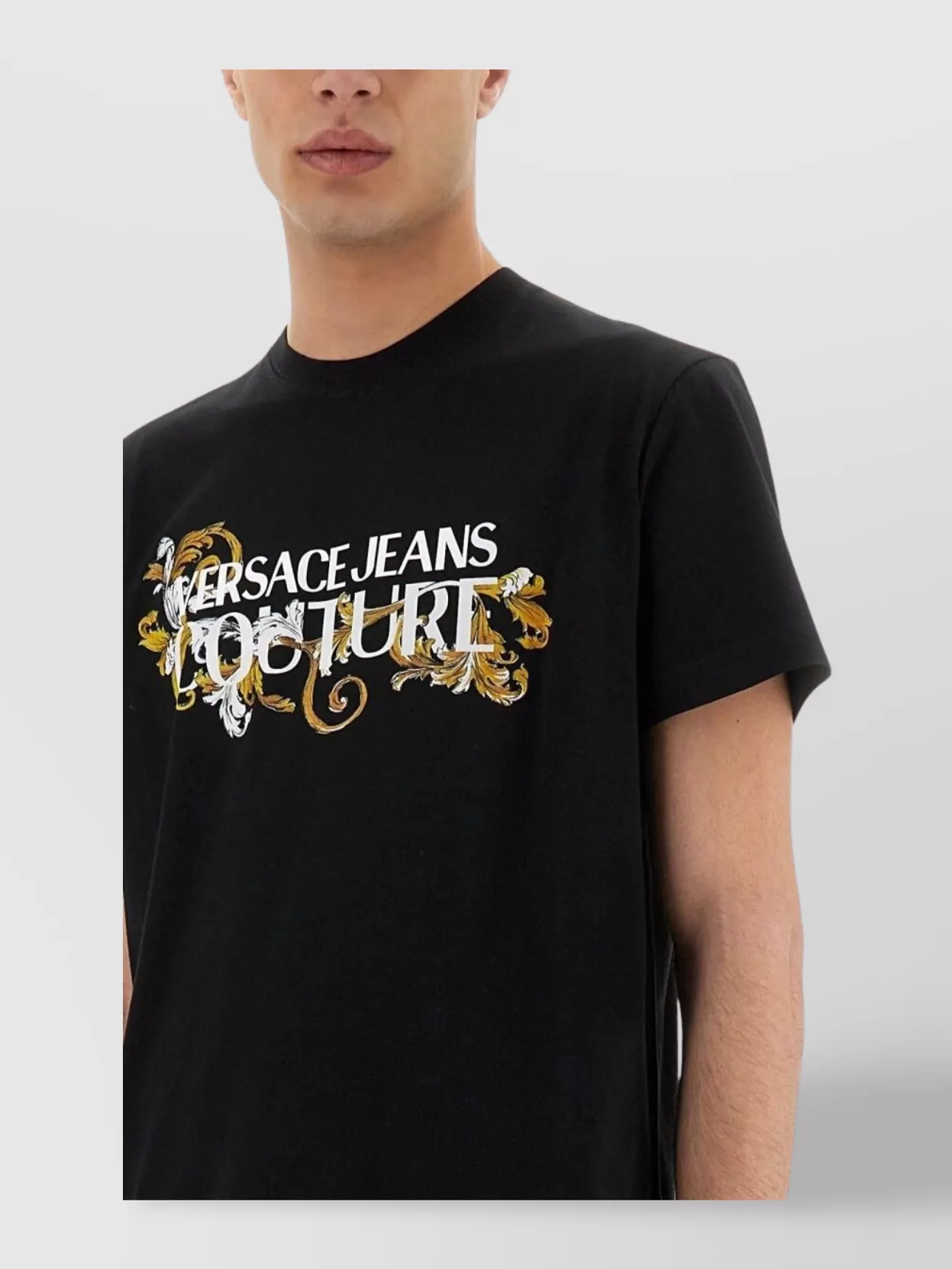 Versace Jeans Couture Baroque Outline Logo T-shirt In Black