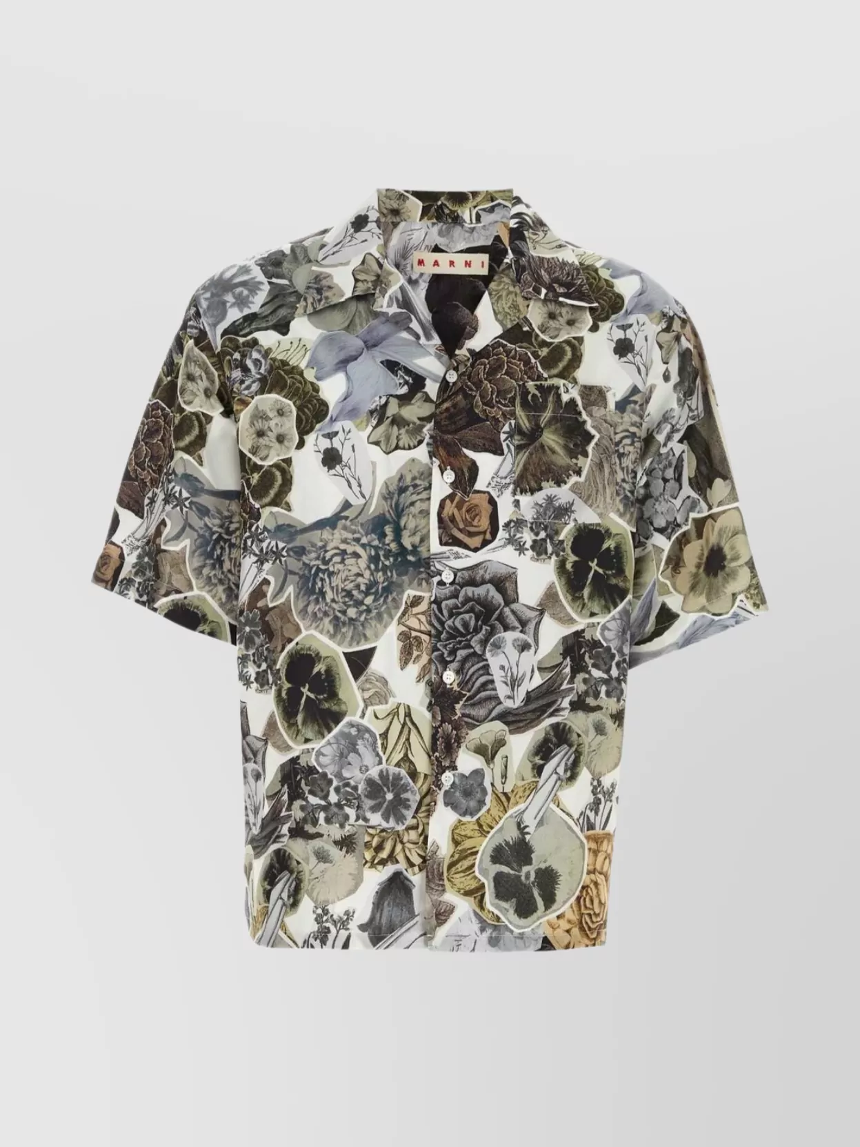 Shop Marni Silk Shirt With Floral Pattern And Short Sleeves