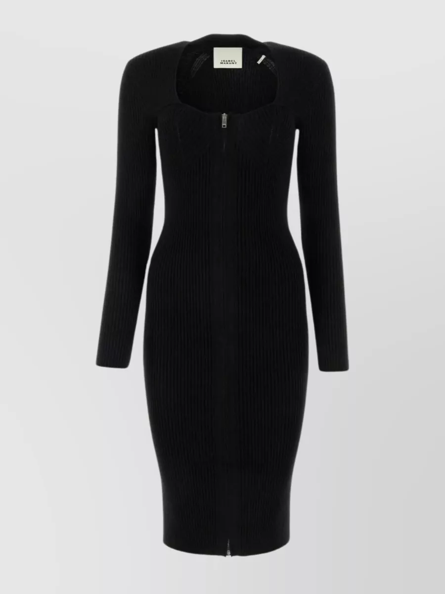 Shop Isabel Marant Zael Dress Long Sleeve Ribbed Wool Blend In Black