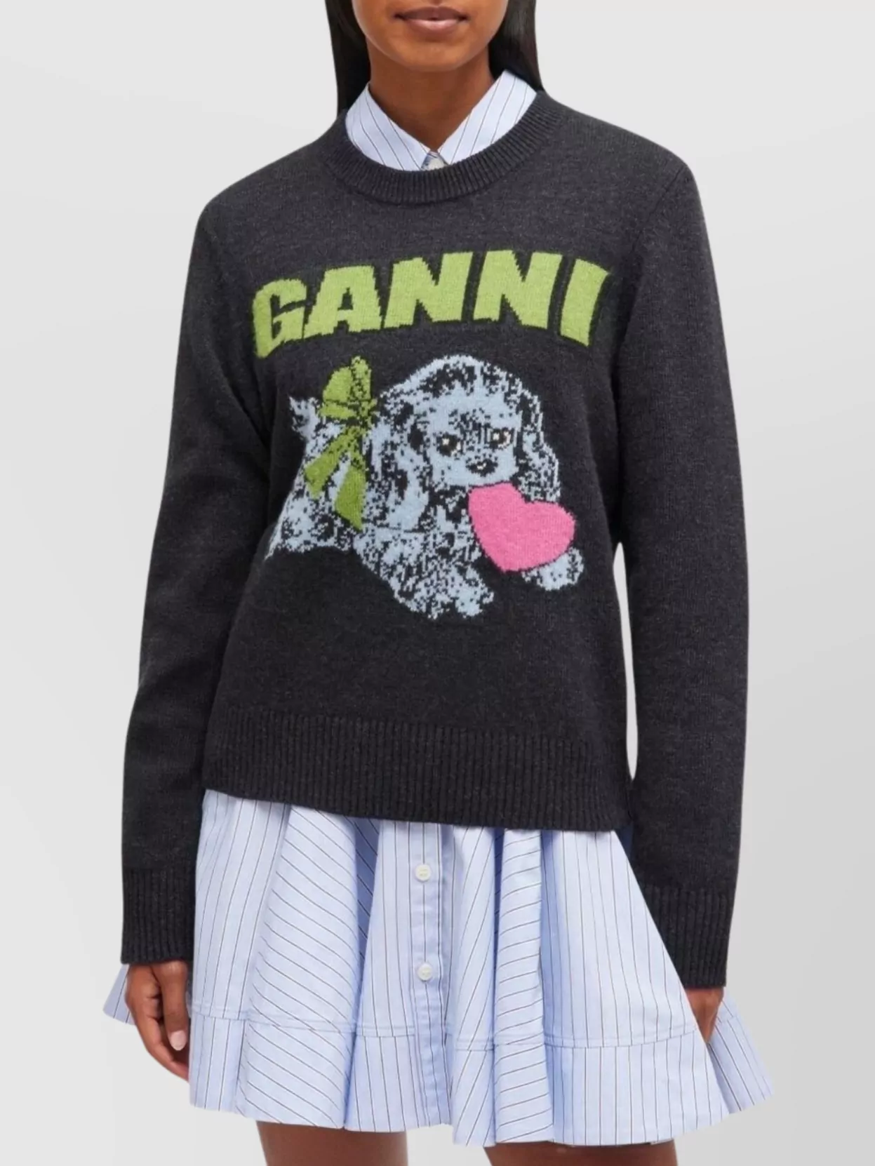 Ganni Dog Graphic Long Sleeve Knit Sweater