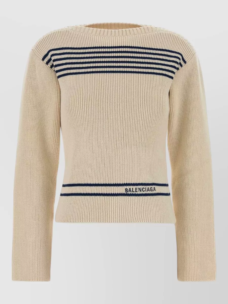 Balenciaga cotton ribbed striped boatneck sweater