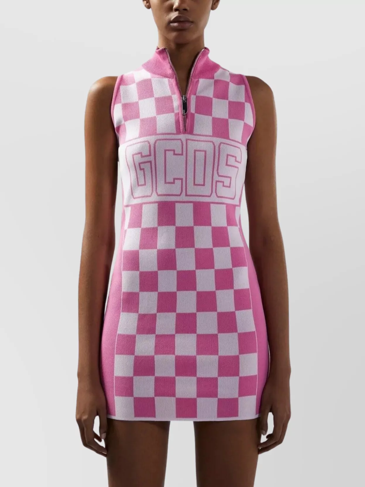 Gcds Half Zip Mini Dress With Checked Print