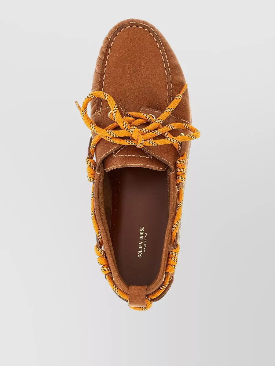 Golden Goose Leather Boat Loafer Contrast Laces Rubber Sole
