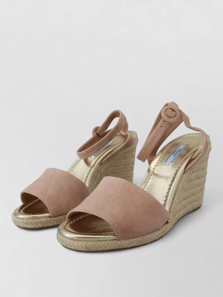 Prada Suede Leather Ankle Strap Espadrille Sandals