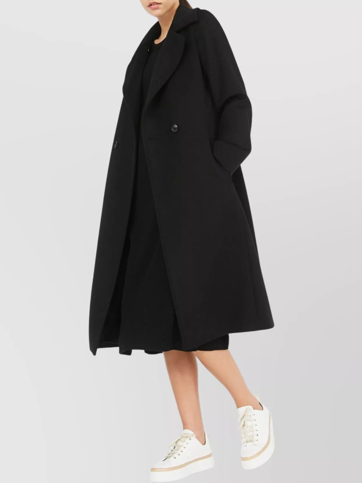 Max Mara Coat With Belted Waist And Side Pockets In Black