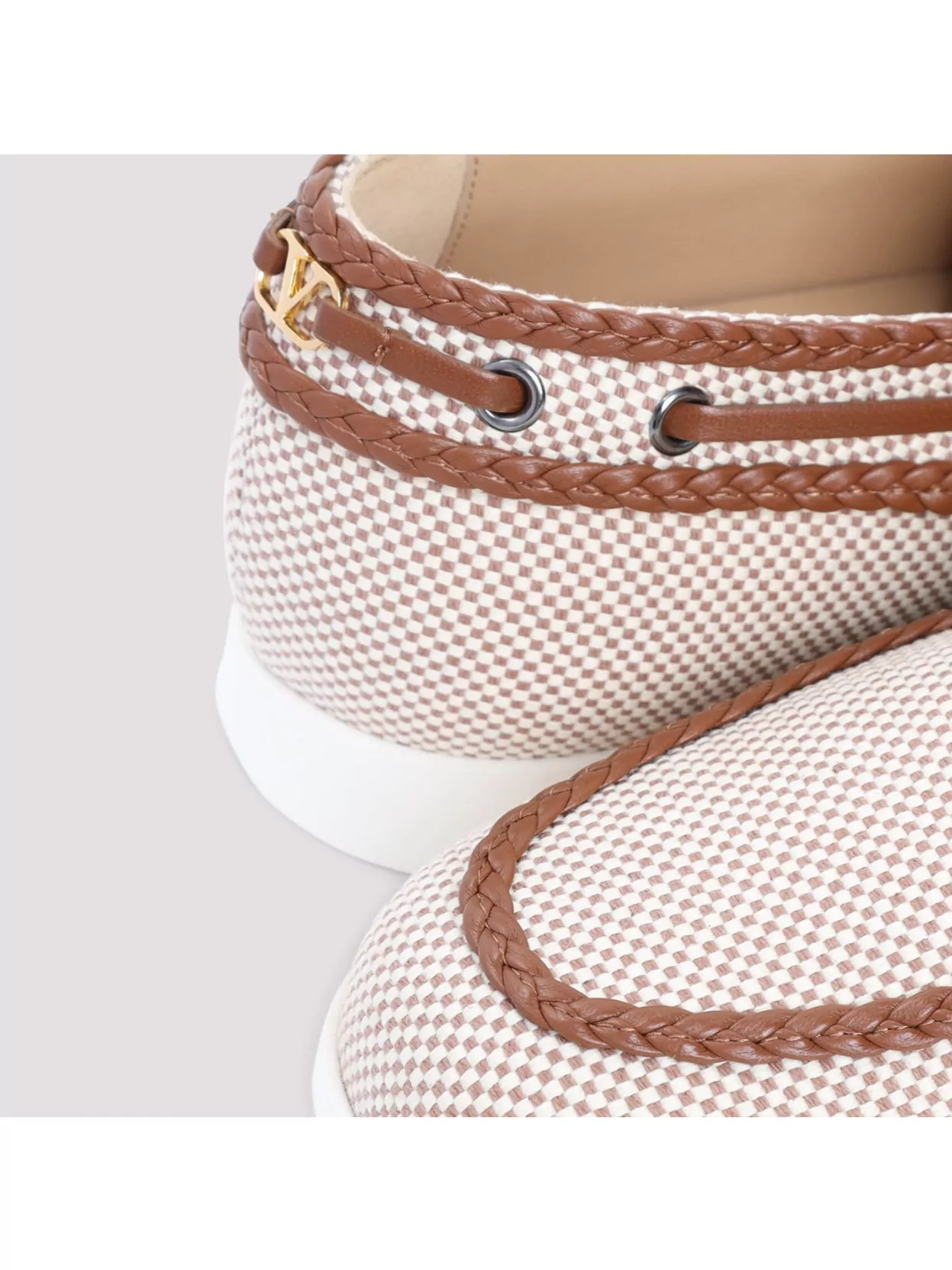 Valentino Boat Shoes Loafers Braided Trim In White