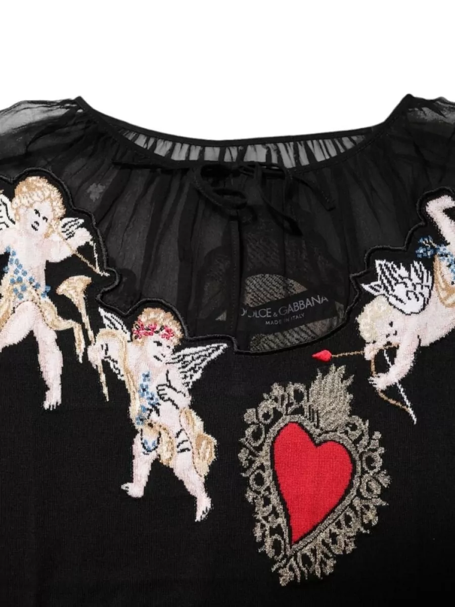 Dolce&Gabbana Embroidered Virgin Wool Silk Crewneck Knitted Top