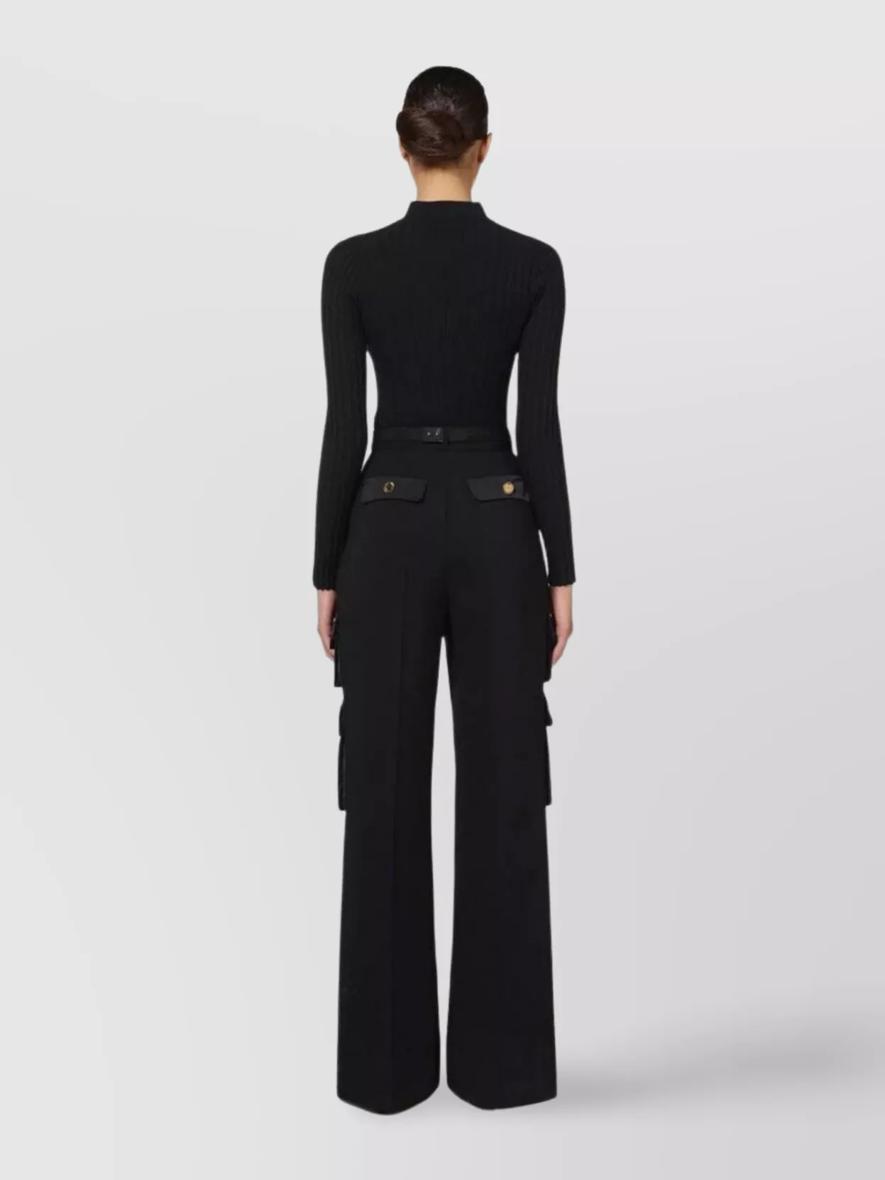 Elisabetta Franchi High Waist Wide Leg Trousers With Cargo Pockets
