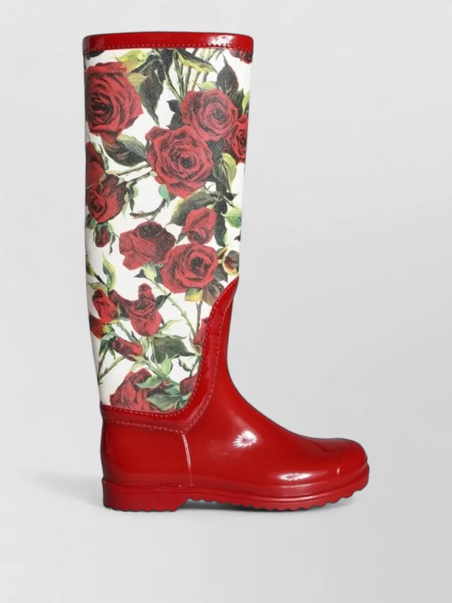 Dolce&Gabbana Floral-Print Rubber Knee-High Boots