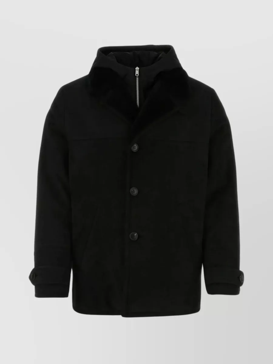 Shop Prada Shearling Hooded Jacket With Detachable Sleeveless Layer In Black