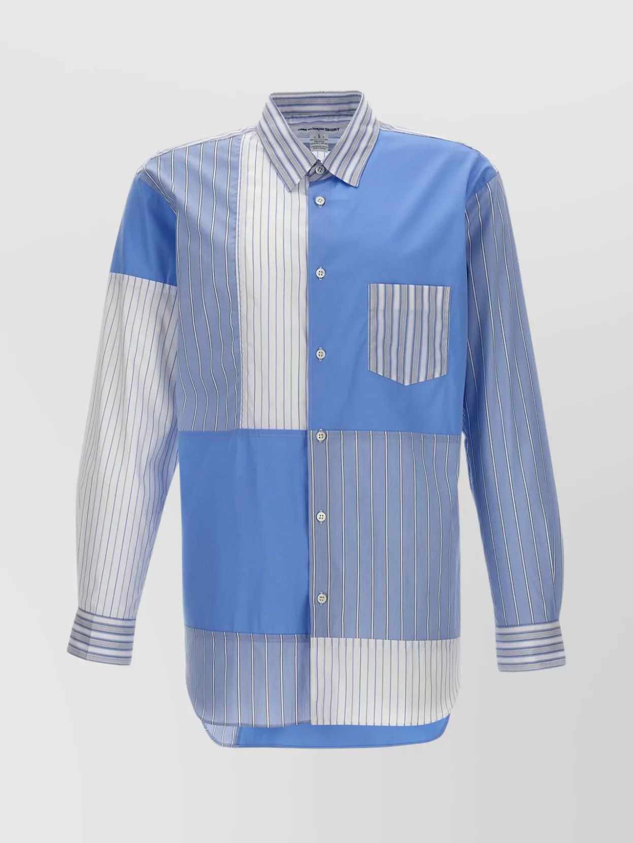 Shop Comme Des Garçons Striped Patchwork Shirt With Button-down Collar