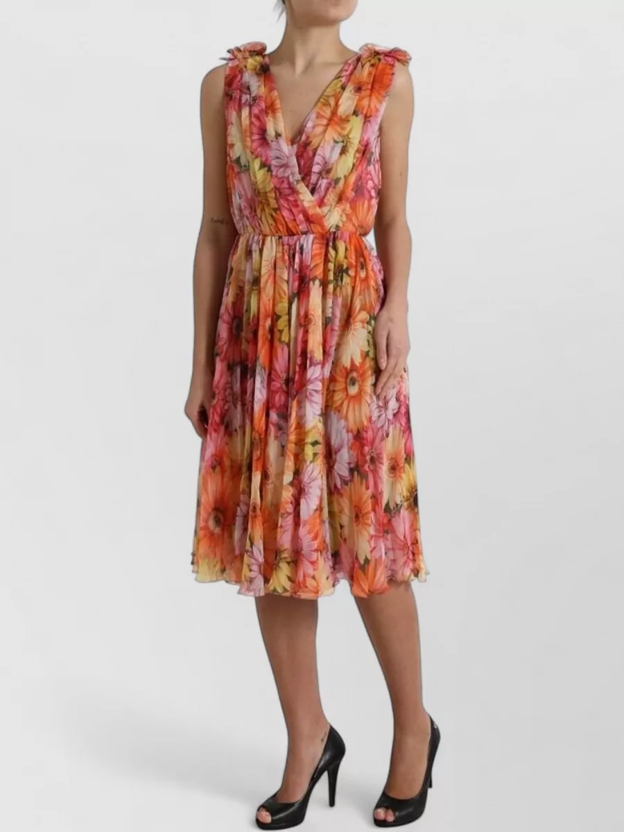 Dolce&Gabbana silk floral-print v-neck pleated midi dress