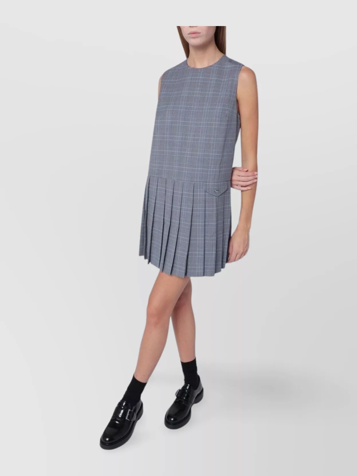 Maison Kitsuné Sleeveless Dress With Pleated Skirt And Checked Pattern In Blue
