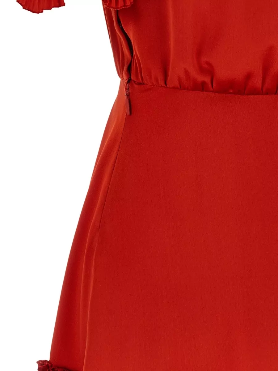 Saint Laurent Silk One-Shoulder Short-Sleeve Pleated Asymmetric Mini Dress